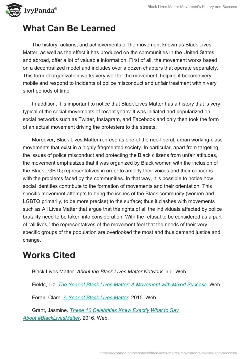 Black Lives Matter Movement's History and Success. Page 4