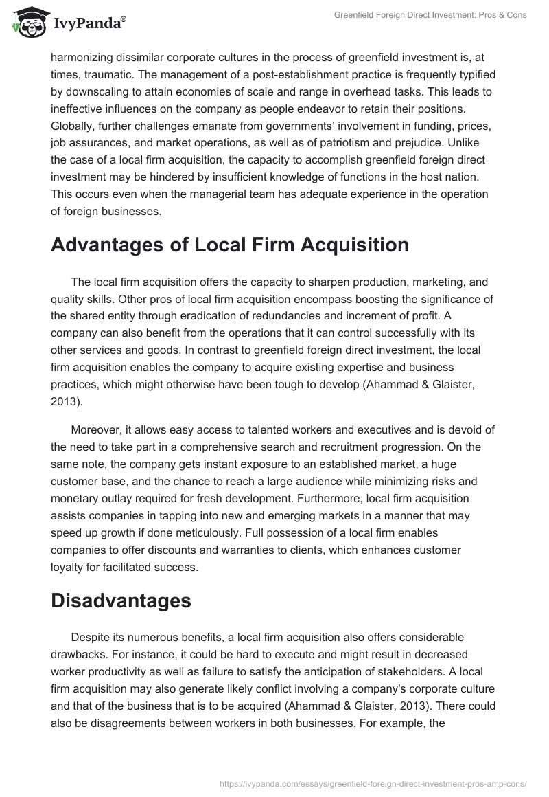 Greenfield Foreign Direct Investment: Pros & Cons. Page 2
