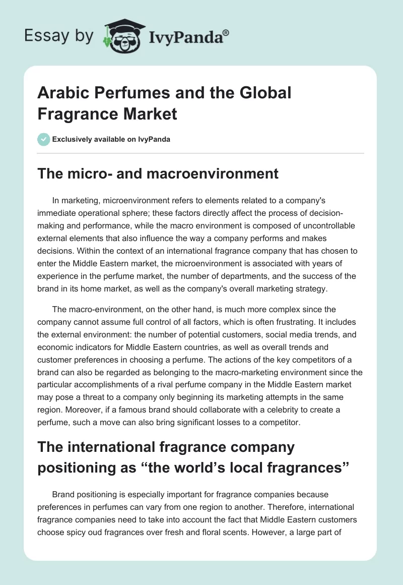 Arabic Perfumes and the Global Fragrance Market. Page 1