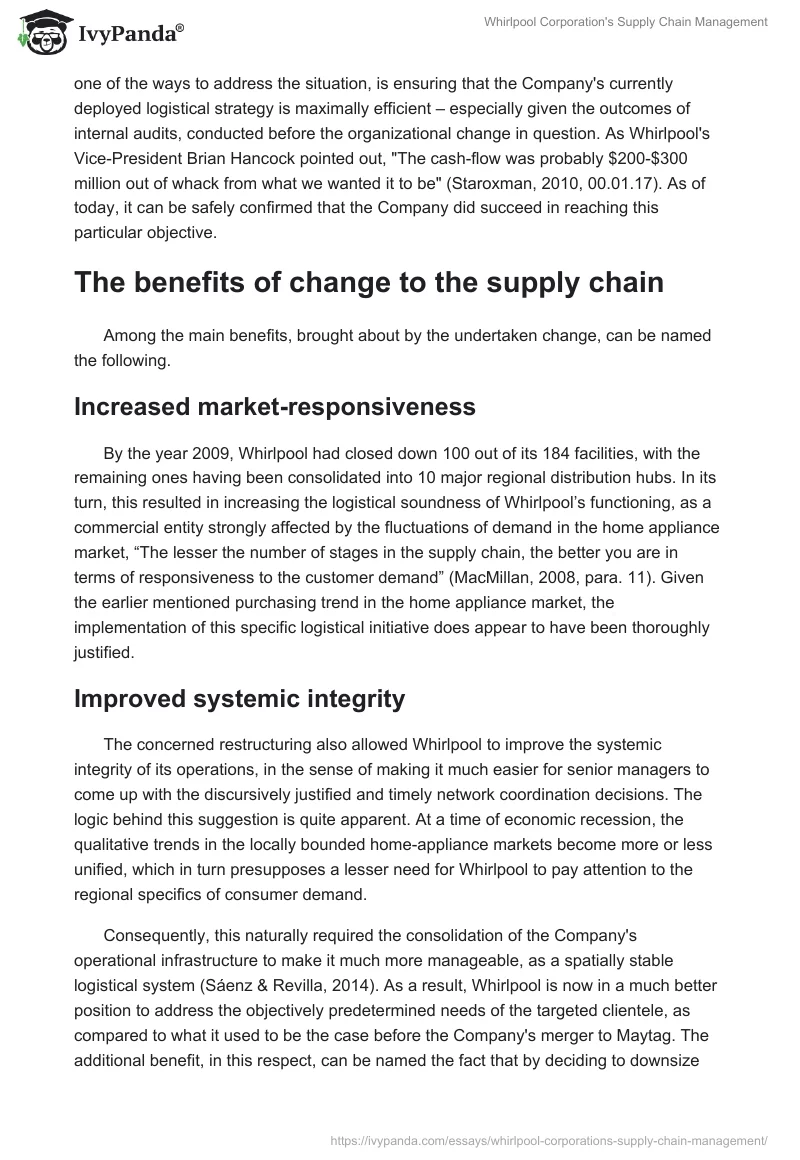 Whirlpool Corporation's Supply Chain Management. Page 2