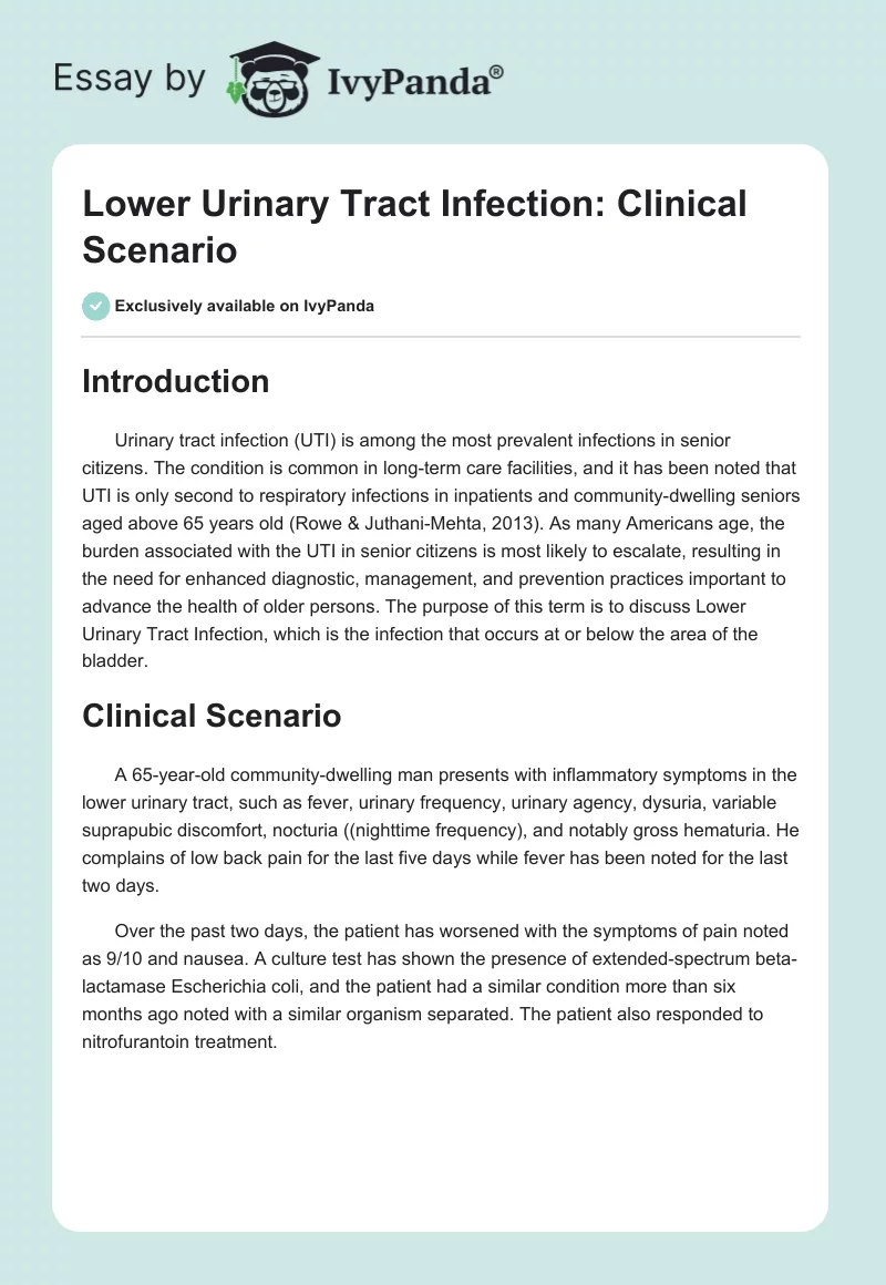 Lower Urinary Tract Infection: Clinical Scenario. Page 1