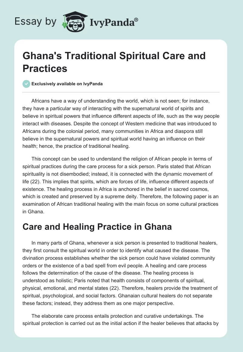 Ghana's Traditional Spiritual Care and Practices. Page 1