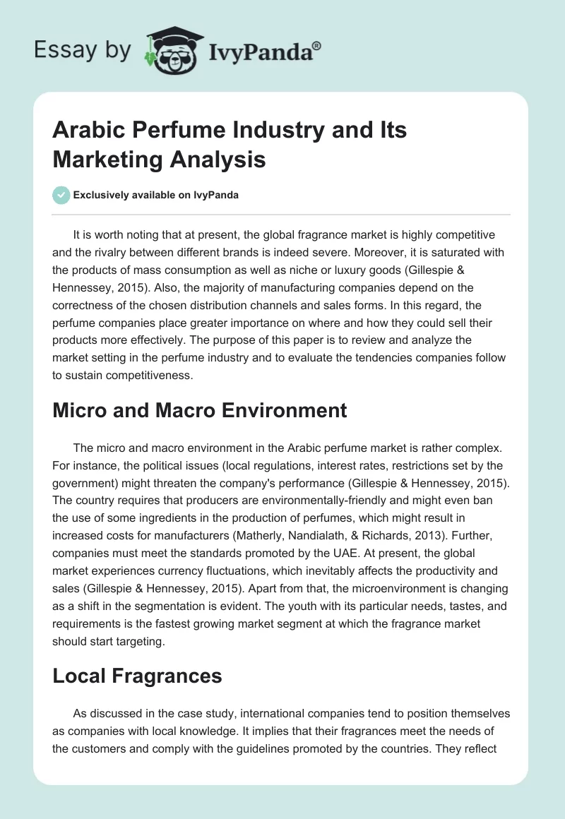Arabic Perfume Industry and Its Marketing Analysis. Page 1