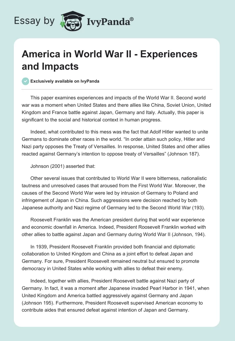America in World War II - Experiences and Impacts. Page 1