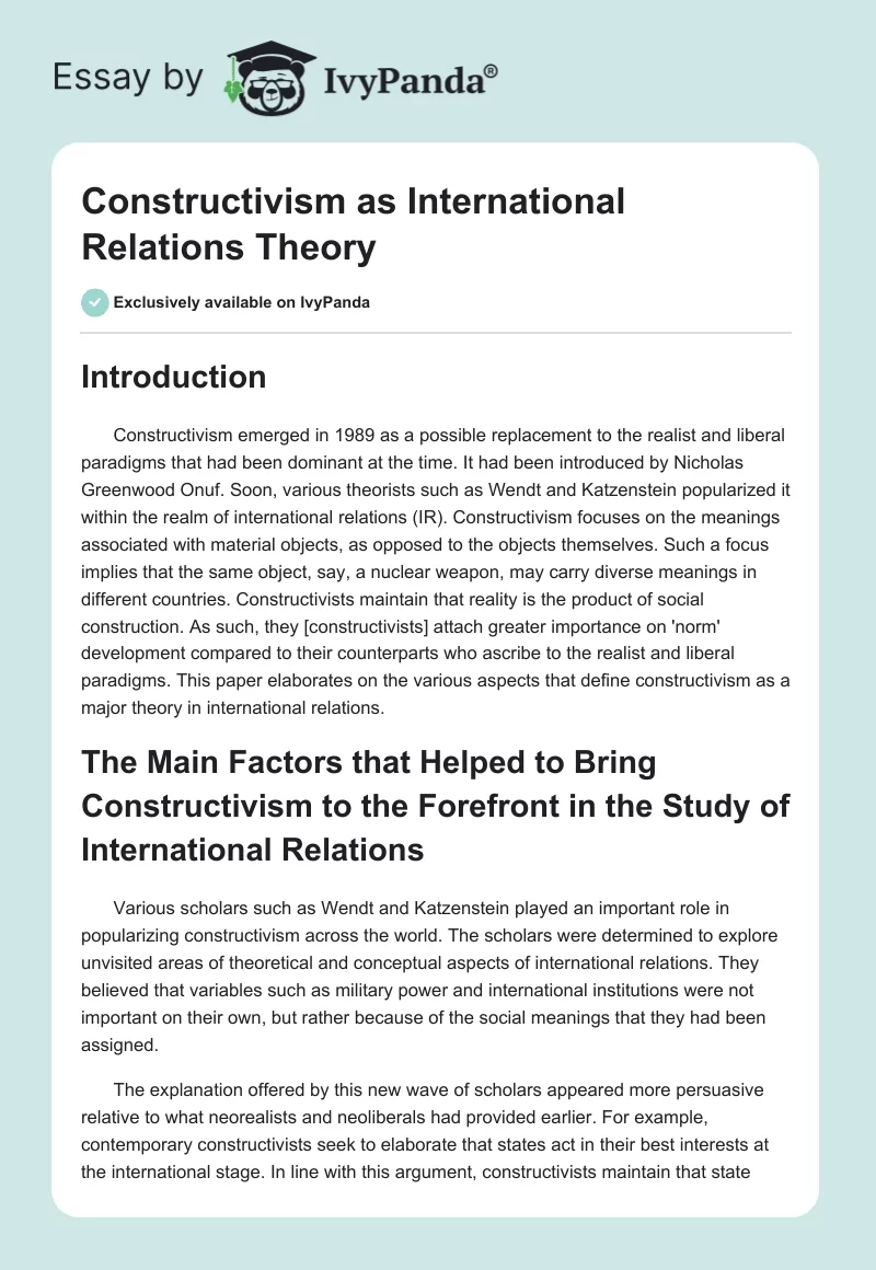 Constructivism as International Relations Theory. Page 1