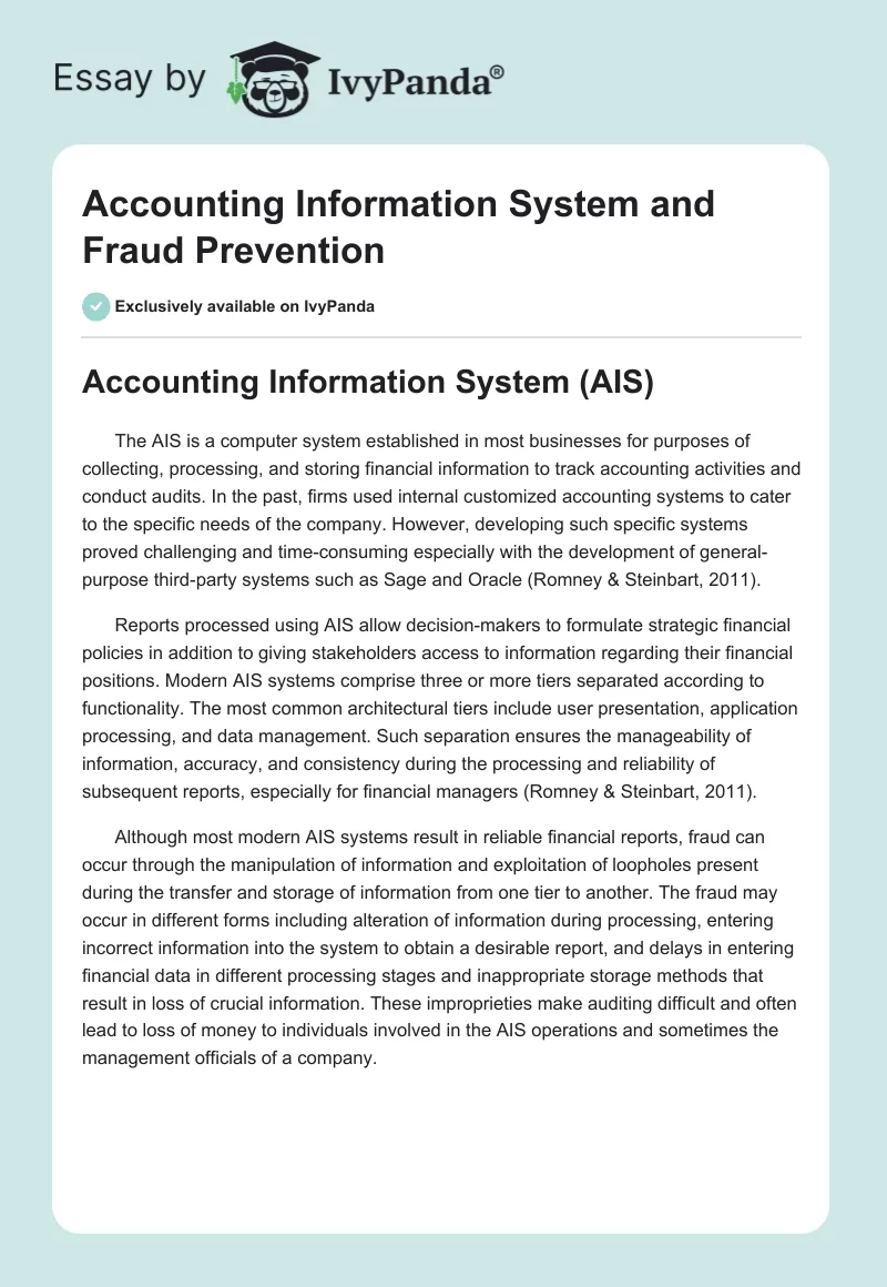 Accounting Information System and Fraud Prevention. Page 1