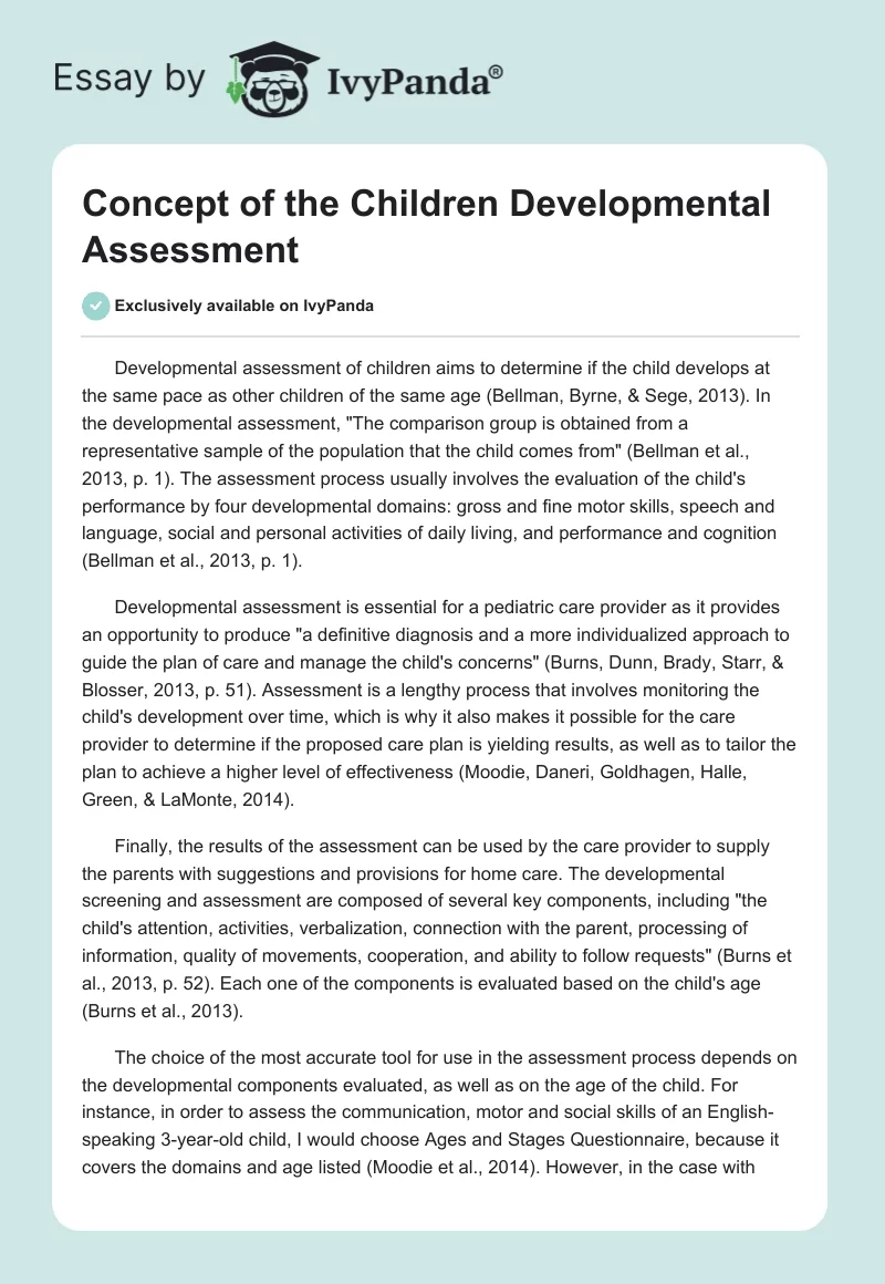 Concept of the Children Developmental Assessment. Page 1