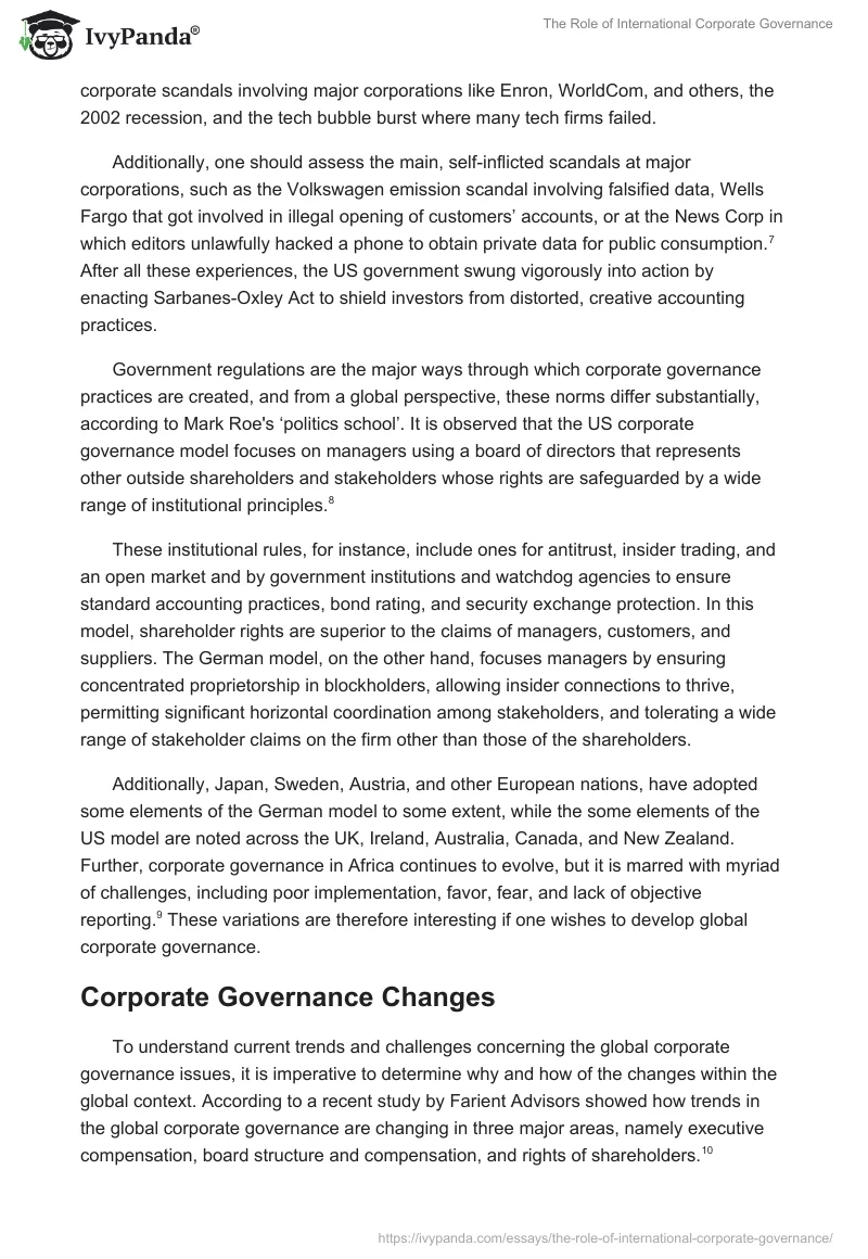 The Role of International Corporate Governance. Page 2