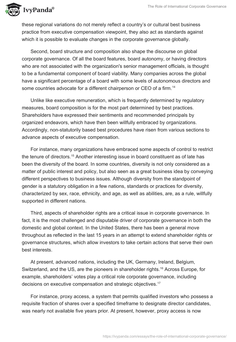 The Role of International Corporate Governance. Page 4