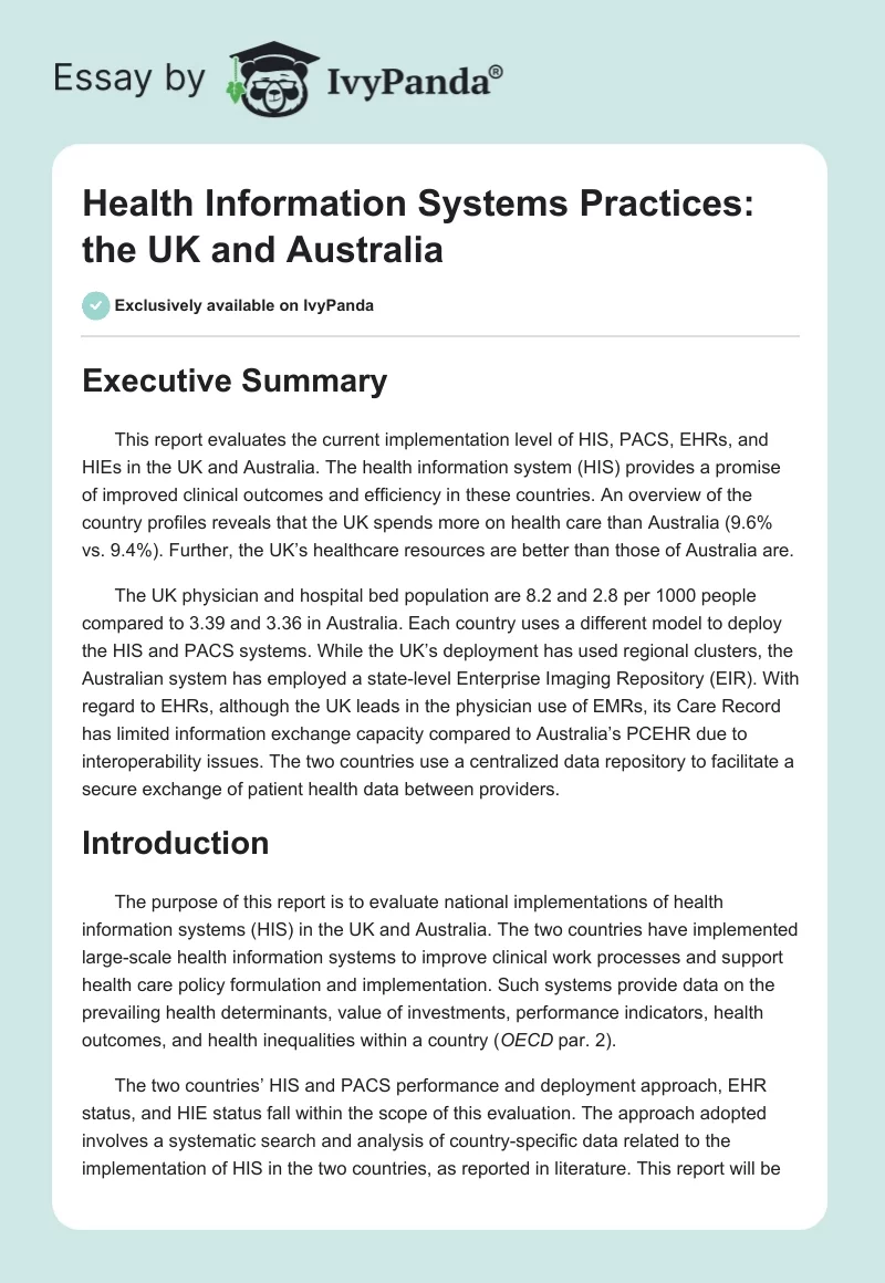 Health Information Systems Practices: the UK and Australia. Page 1