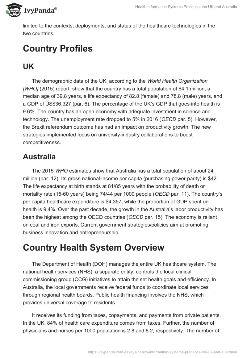 Health Information Systems Practices: the UK and Australia. Page 2