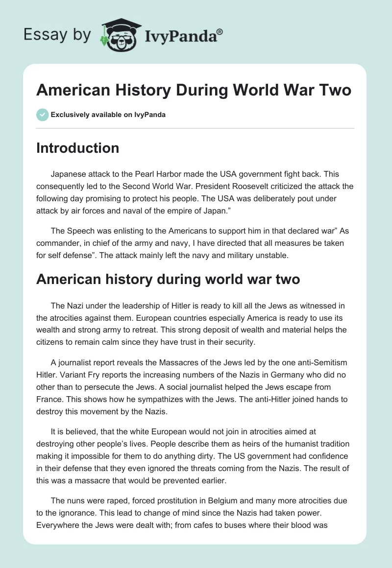 American History During World War Two. Page 1