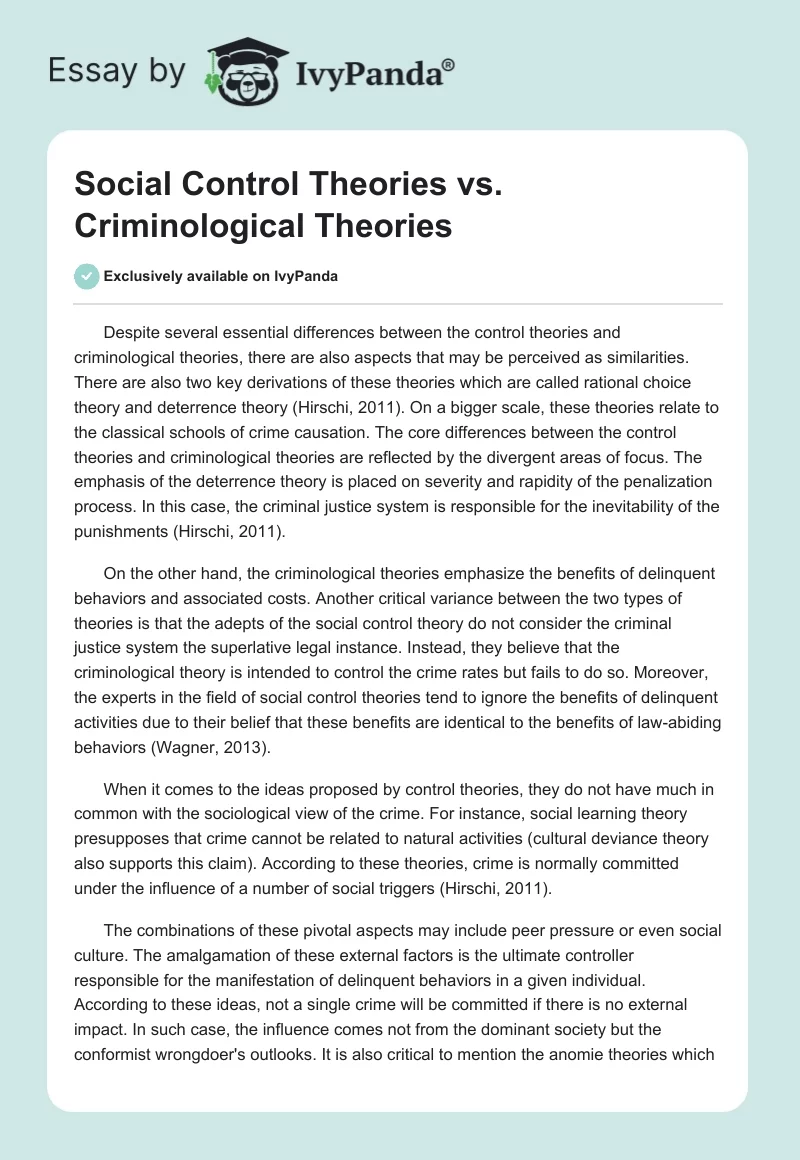 Social Control Theories vs. Criminological Theories. Page 1