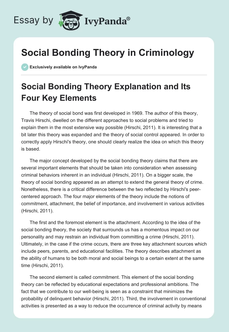 Social Bonding Theory in Criminology. Page 1