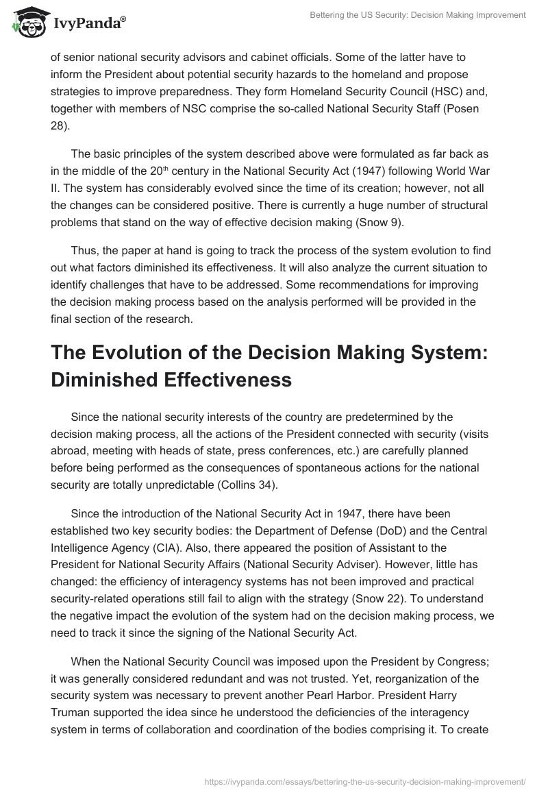 Bettering the US Security: Decision Making Improvement. Page 2