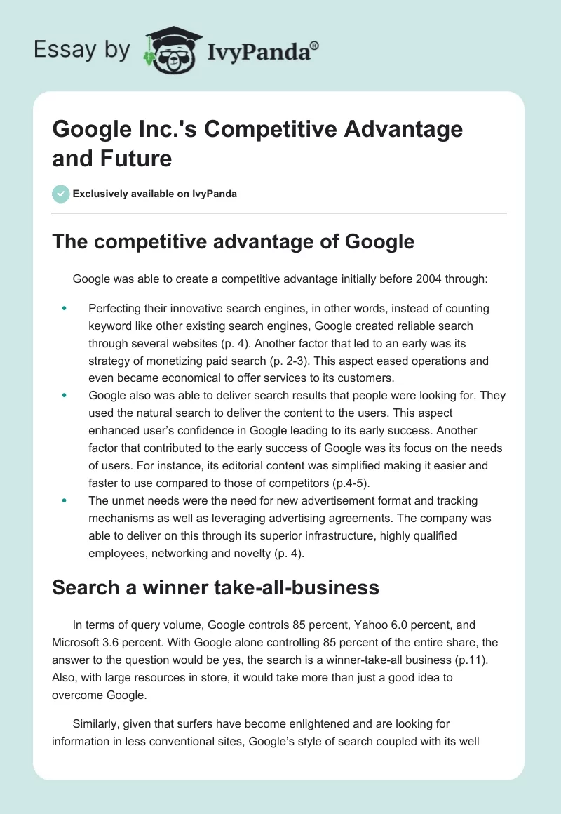 Google Inc.'s Competitive Advantage and Future. Page 1