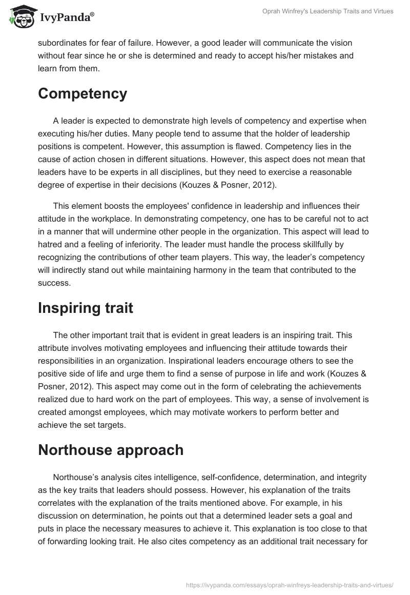 Oprah Winfrey's Leadership Traits and Virtues. Page 2