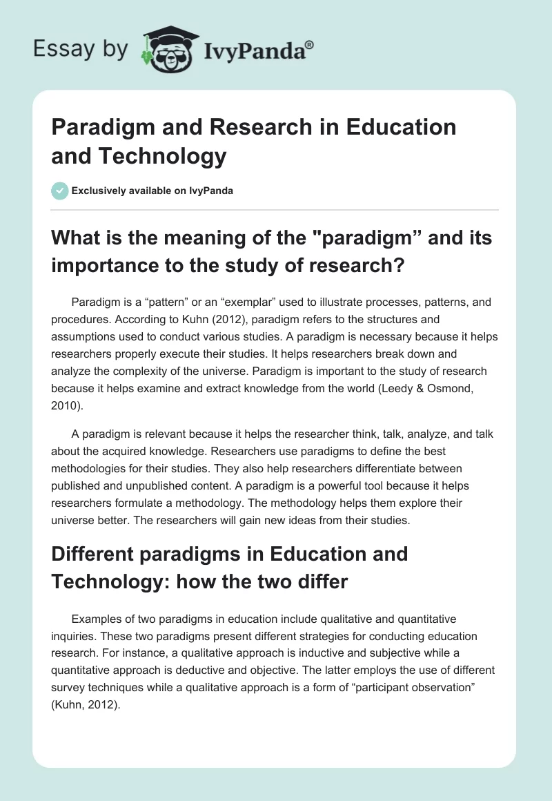 Paradigm and Research in Education and Technology. Page 1