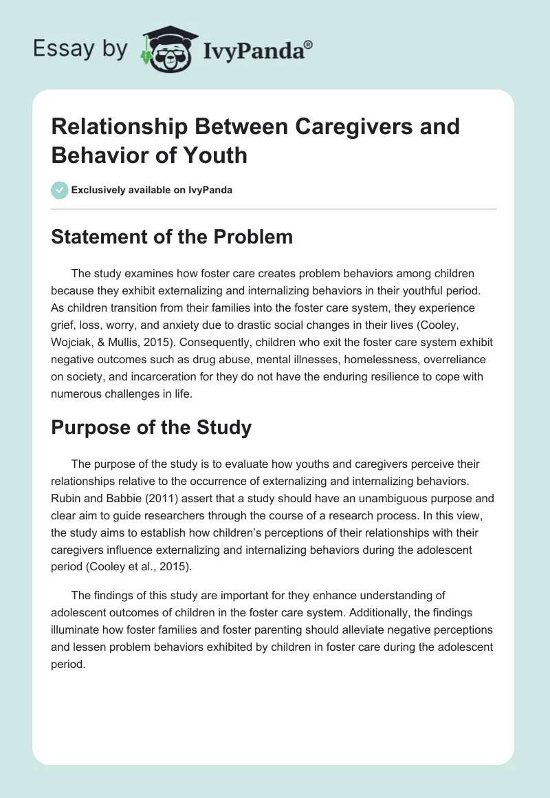 Relationship Between Caregivers and Behavior of Youth. Page 1