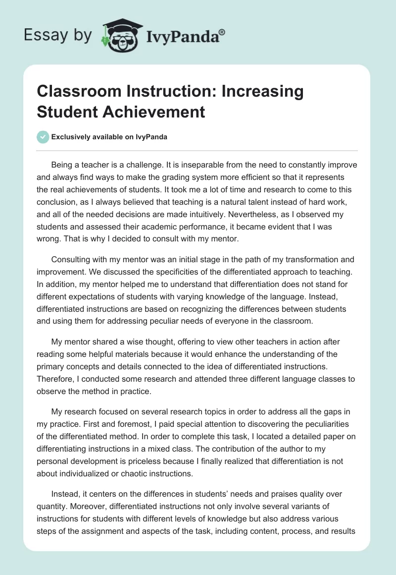 Classroom Instruction: Increasing Student Achievement. Page 1