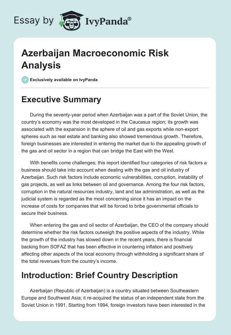 Azerbaijan Macroeconomic Risk Analysis. Page 1