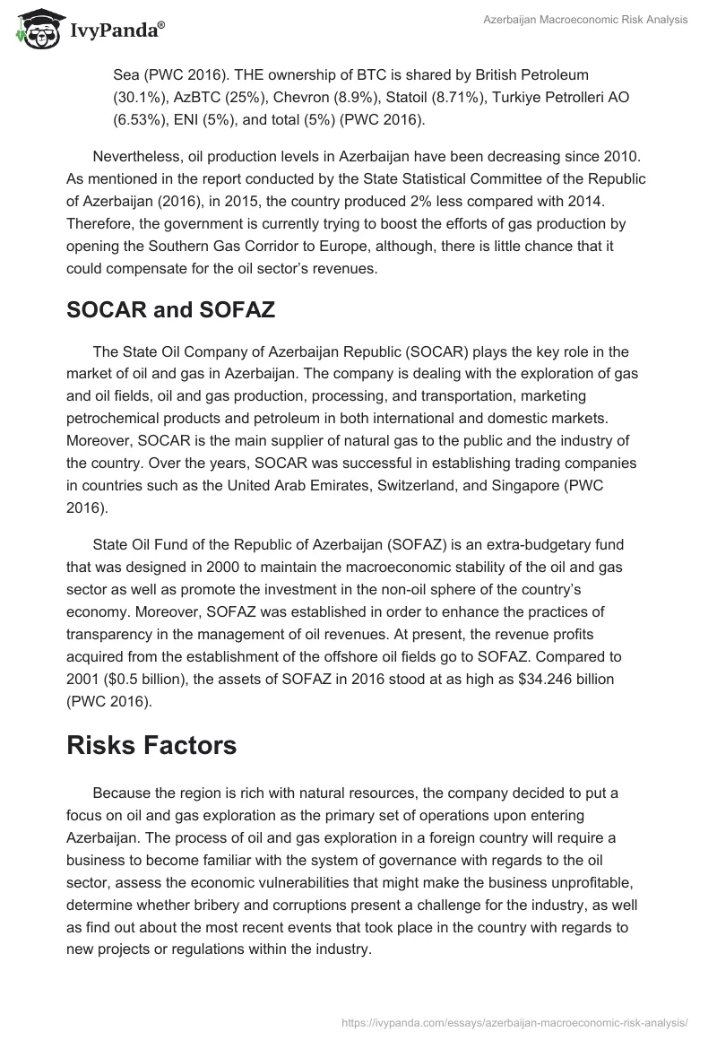 Azerbaijan Macroeconomic Risk Analysis. Page 3