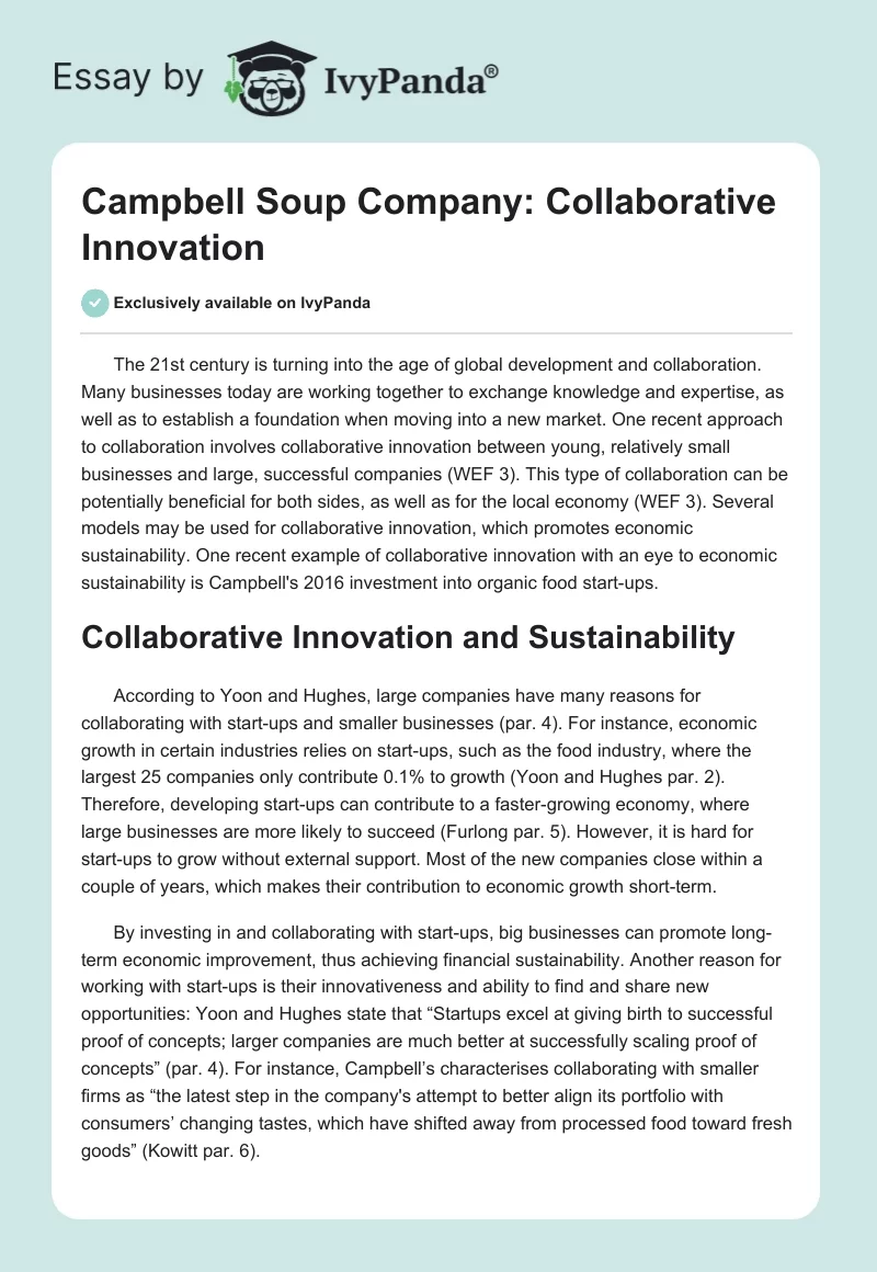 Campbell Soup Company: Collaborative Innovation. Page 1