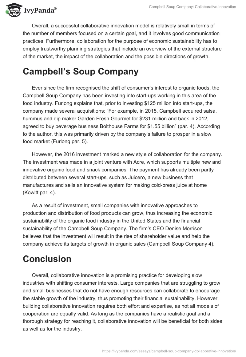 Campbell Soup Company: Collaborative Innovation. Page 3