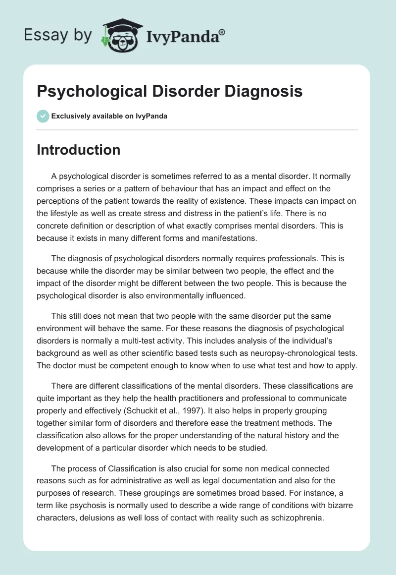 Psychological Disorder Diagnosis. Page 1
