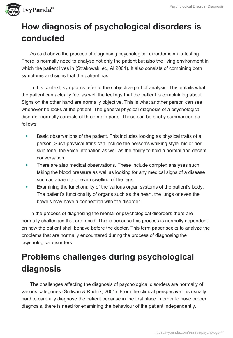 Psychological Disorder Diagnosis. Page 2