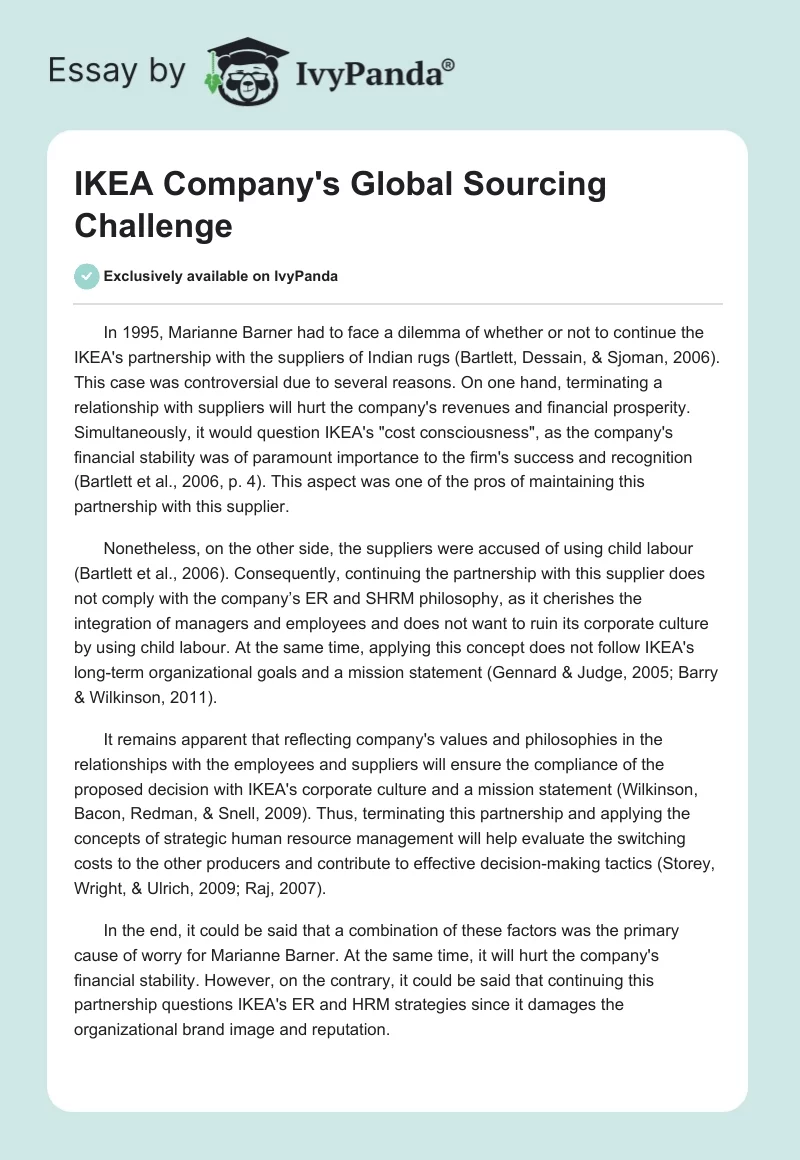 IKEA Company's Global Sourcing Challenge. Page 1