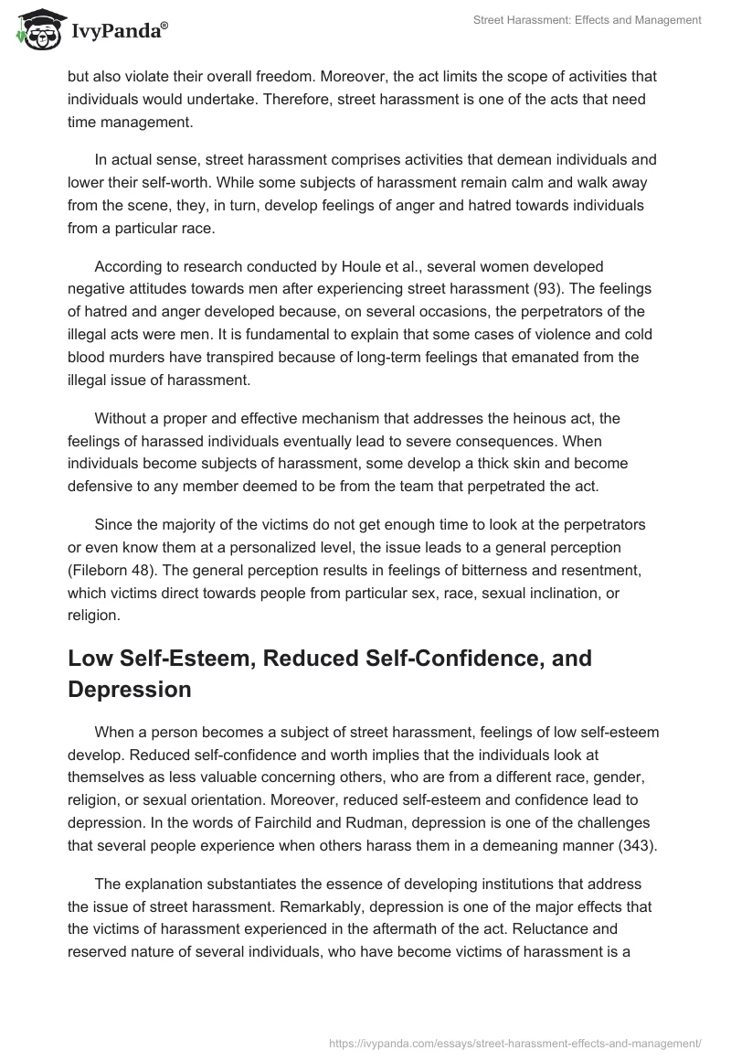 Street Harassment: Effects and Management. Page 2