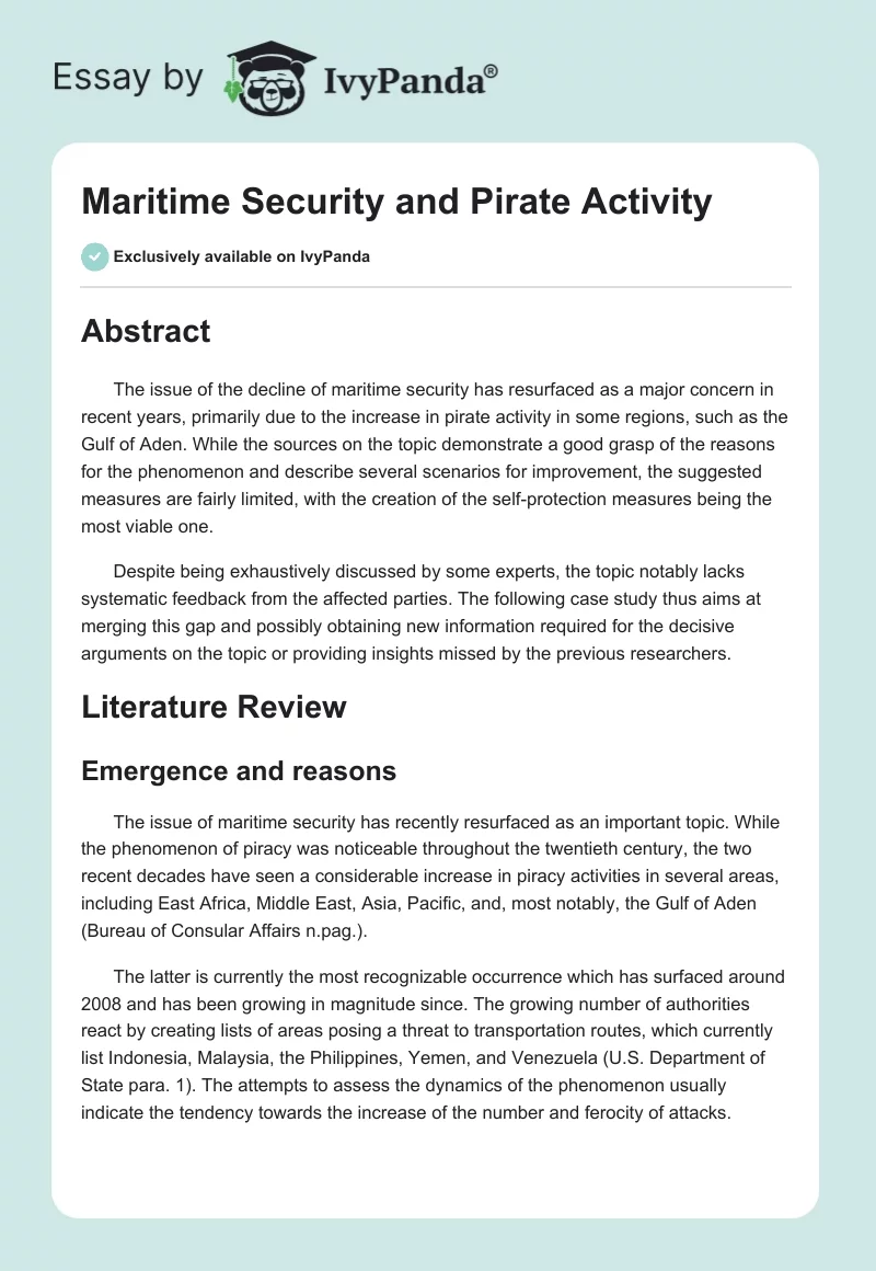 Maritime Security and Pirate Activity. Page 1