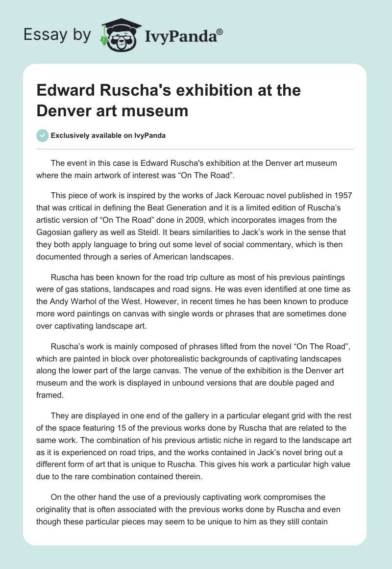 Edward Ruscha's exhibition at the Denver art museum. Page 1