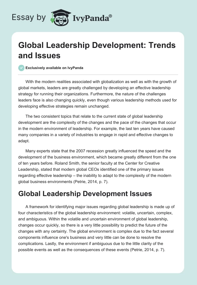 Global Leadership Development: Trends and Issues. Page 1