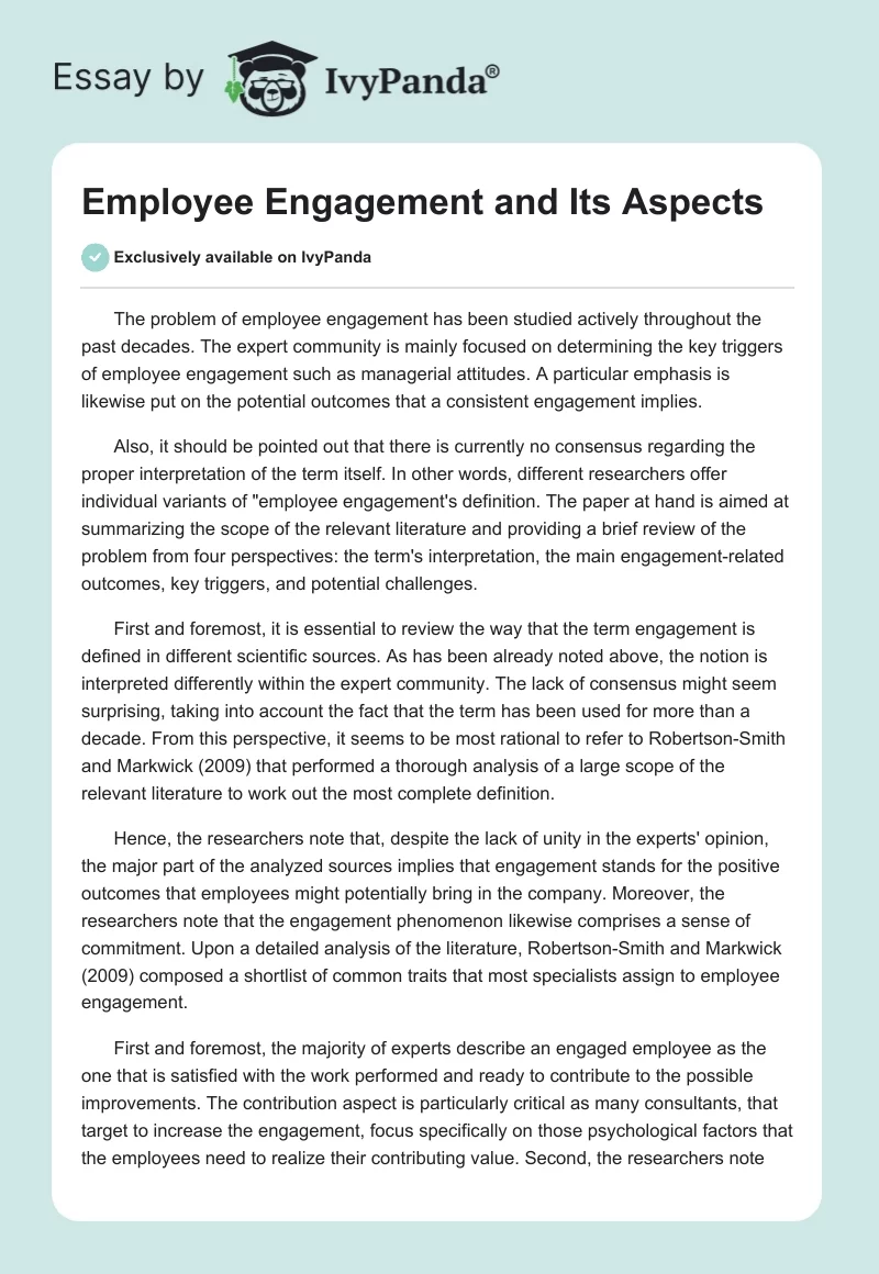 Employee Engagement and Its Aspects. Page 1