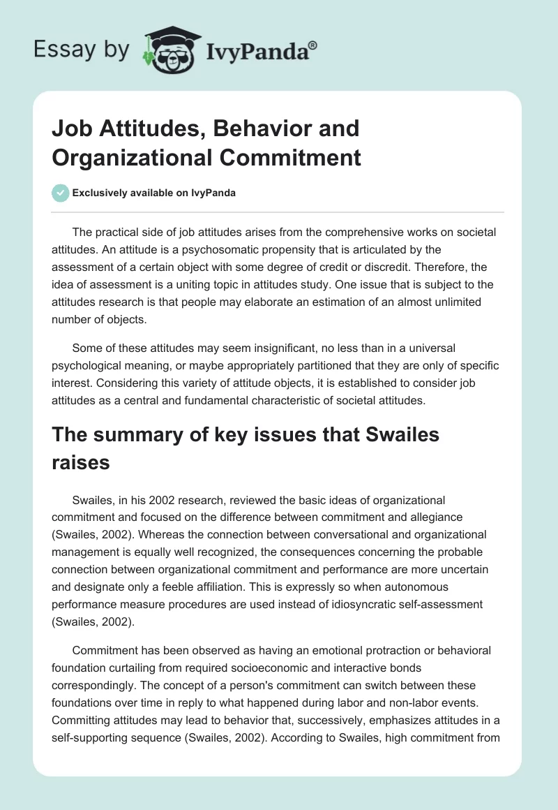 Job Attitudes, Behavior and Organizational Commitment. Page 1