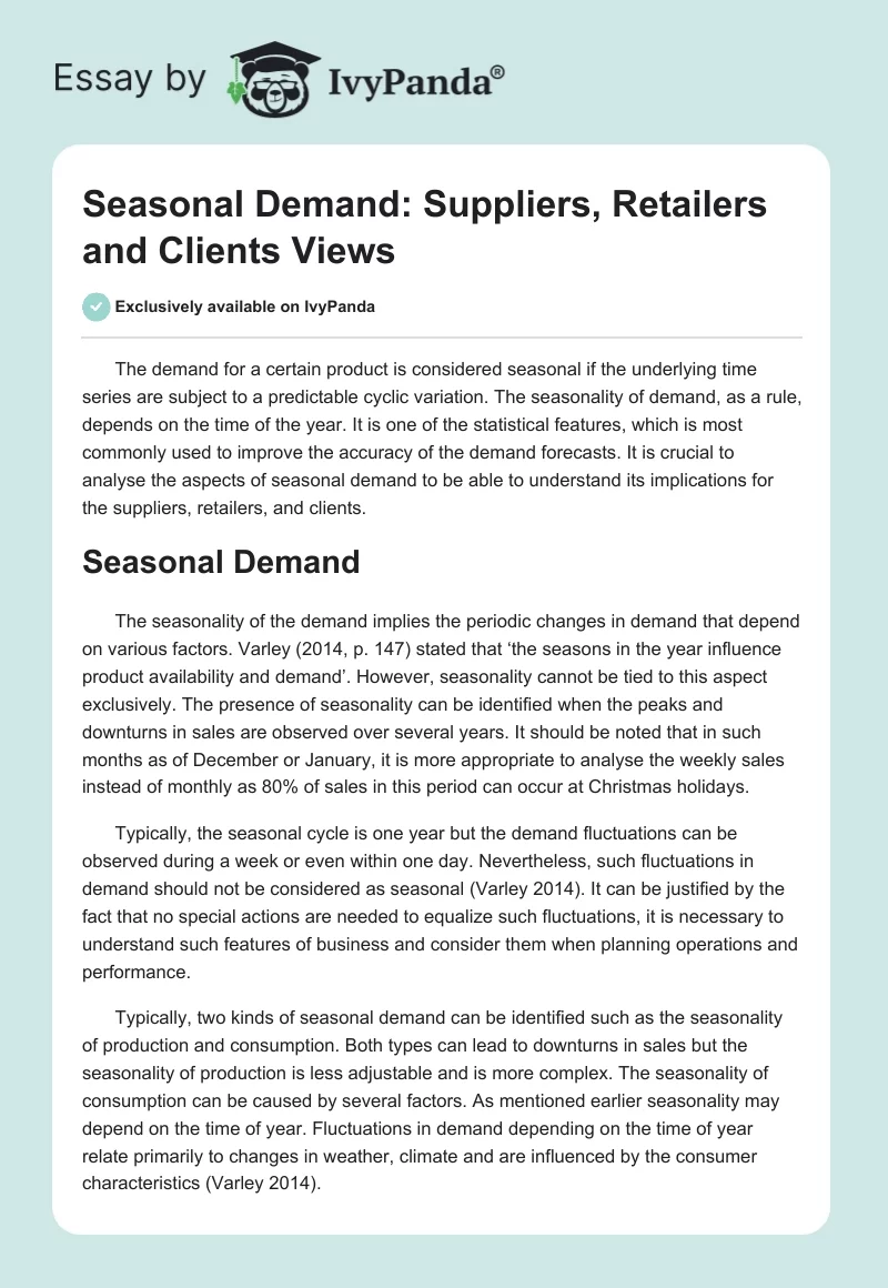 Seasonal Demand: Suppliers, Retailers and Clients Views. Page 1