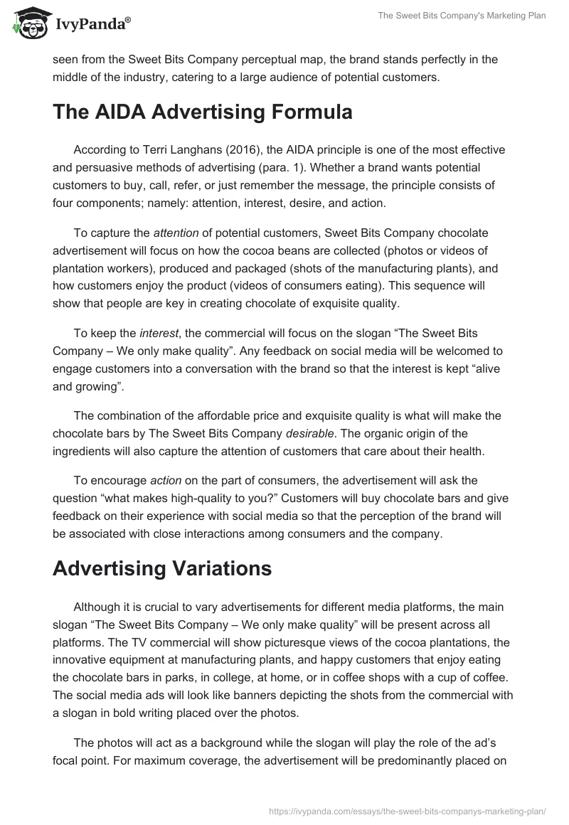 The Sweet Bits Company's Marketing Plan. Page 5