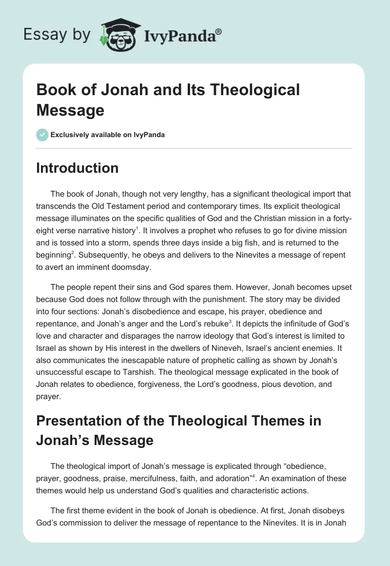 Book of Jonah and Its Theological Message. Page 1