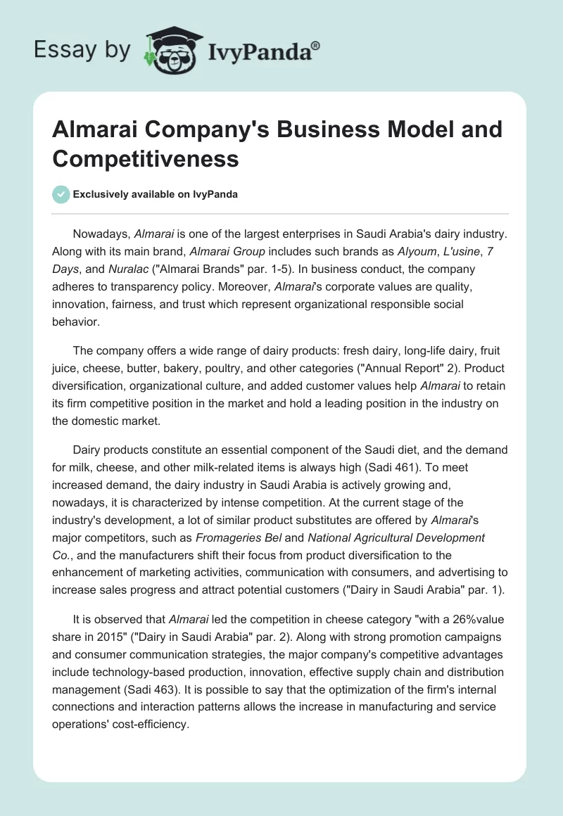 Almarai Company's Business Model and Competitiveness. Page 1