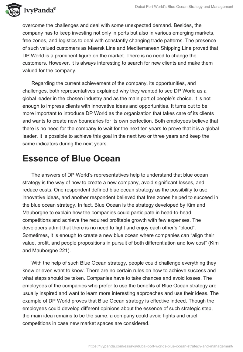 Dubai Port World's Blue Ocean Strategy and Management. Page 2