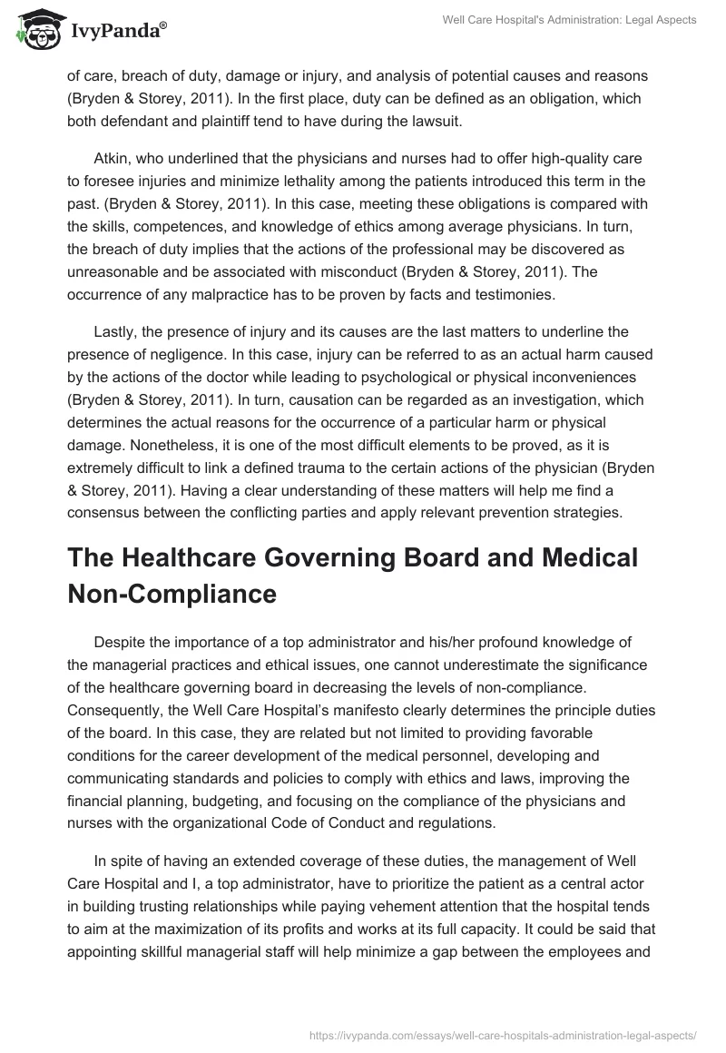 Well Care Hospital's Administration: Legal Aspects. Page 3
