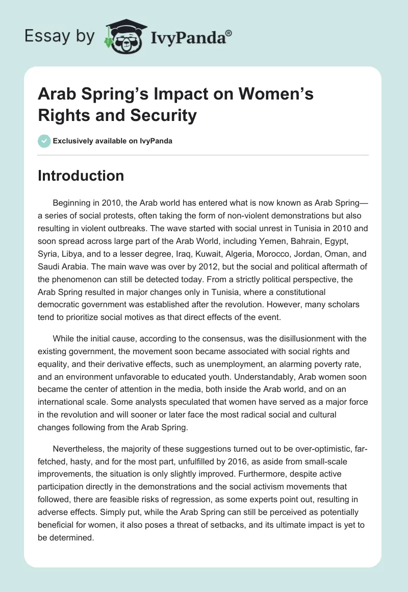 Arab Spring’s Impact on Women’s Rights and Security. Page 1
