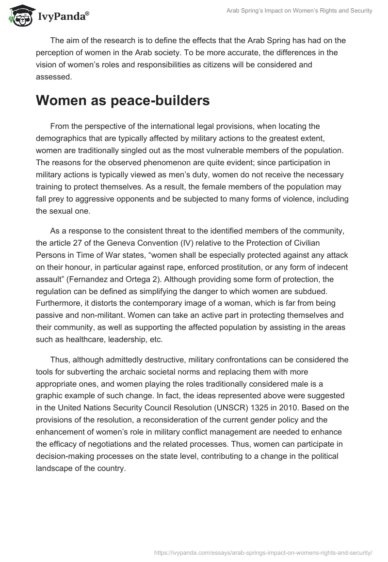 Arab Spring’s Impact on Women’s Rights and Security. Page 2