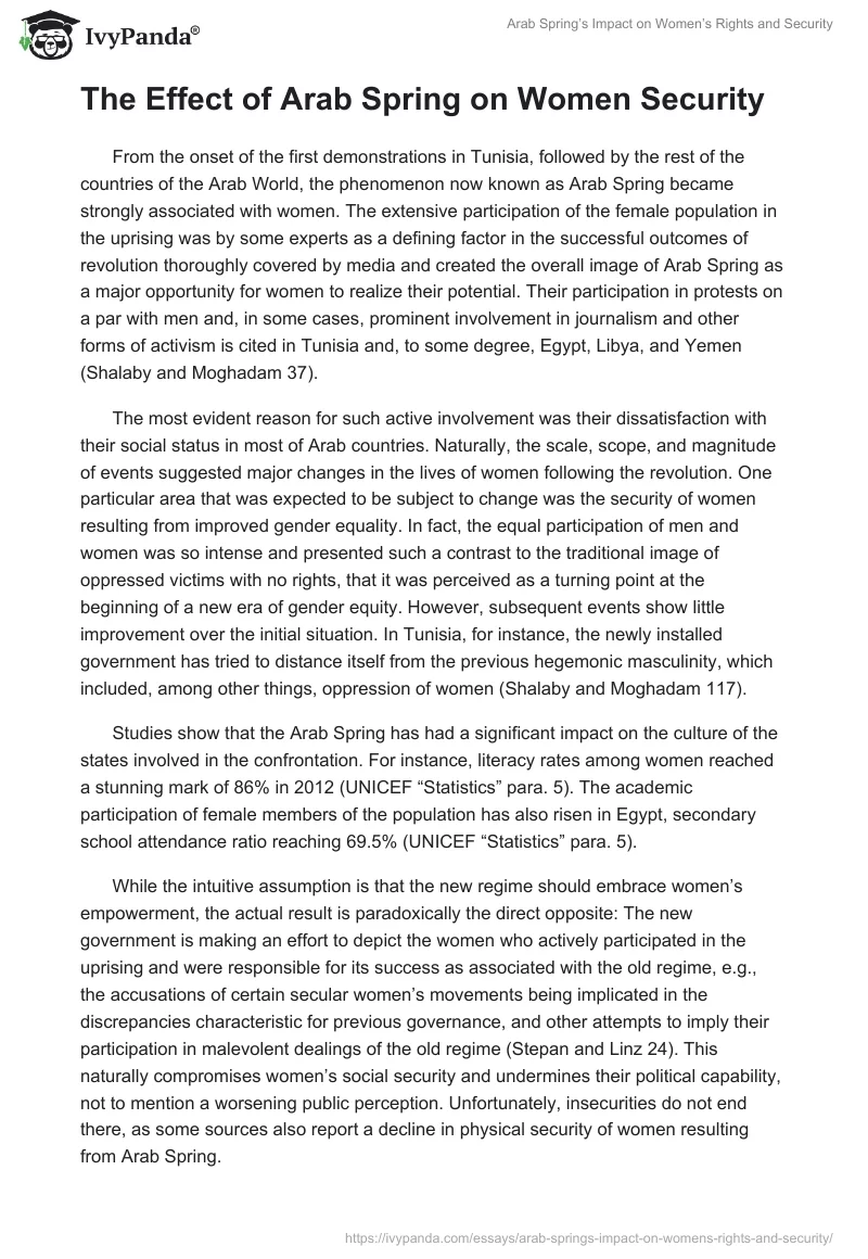 Arab Spring’s Impact on Women’s Rights and Security. Page 3