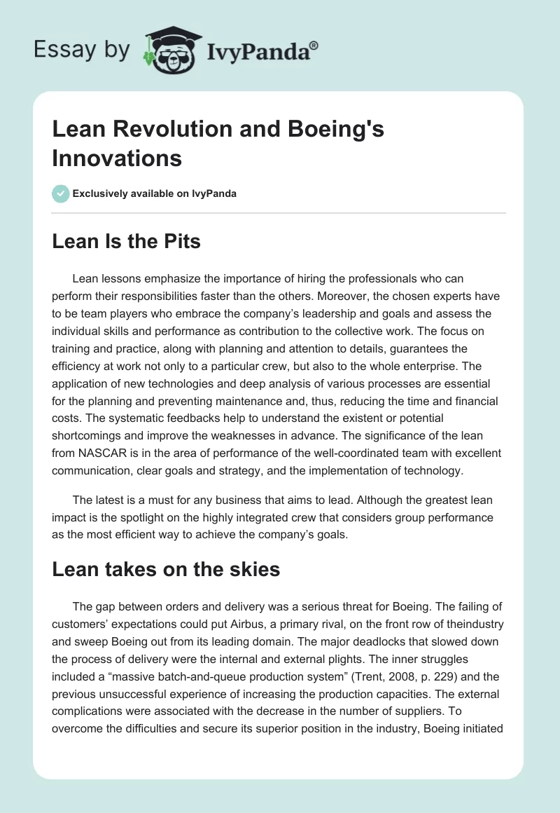 Lean Revolution and Boeing's Innovations. Page 1