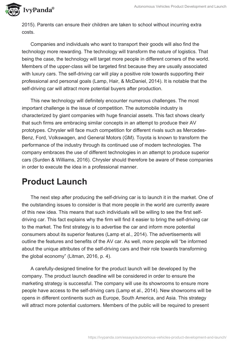 Autonomous Vehicles Product Development and Launch. Page 3