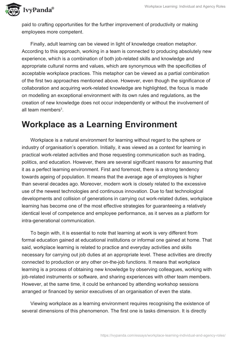 Workplace Learning: Individual and Agency Roles. Page 4