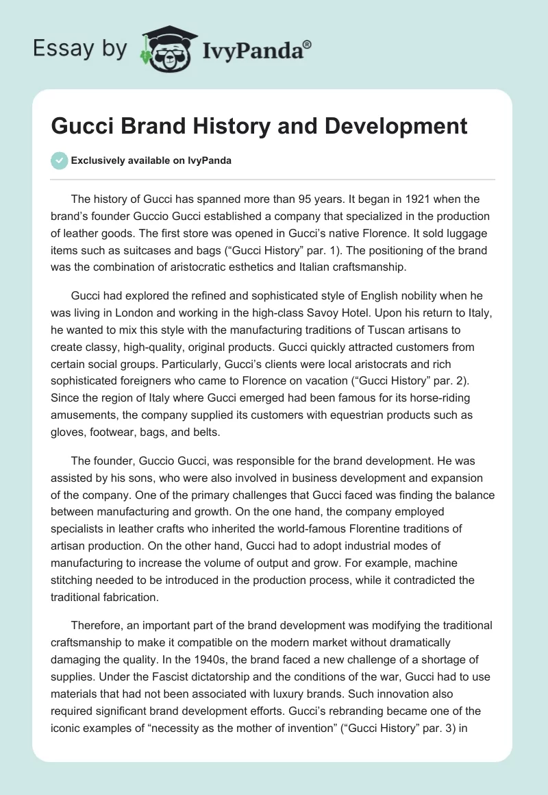 Gucci Brand History and Development. Page 1